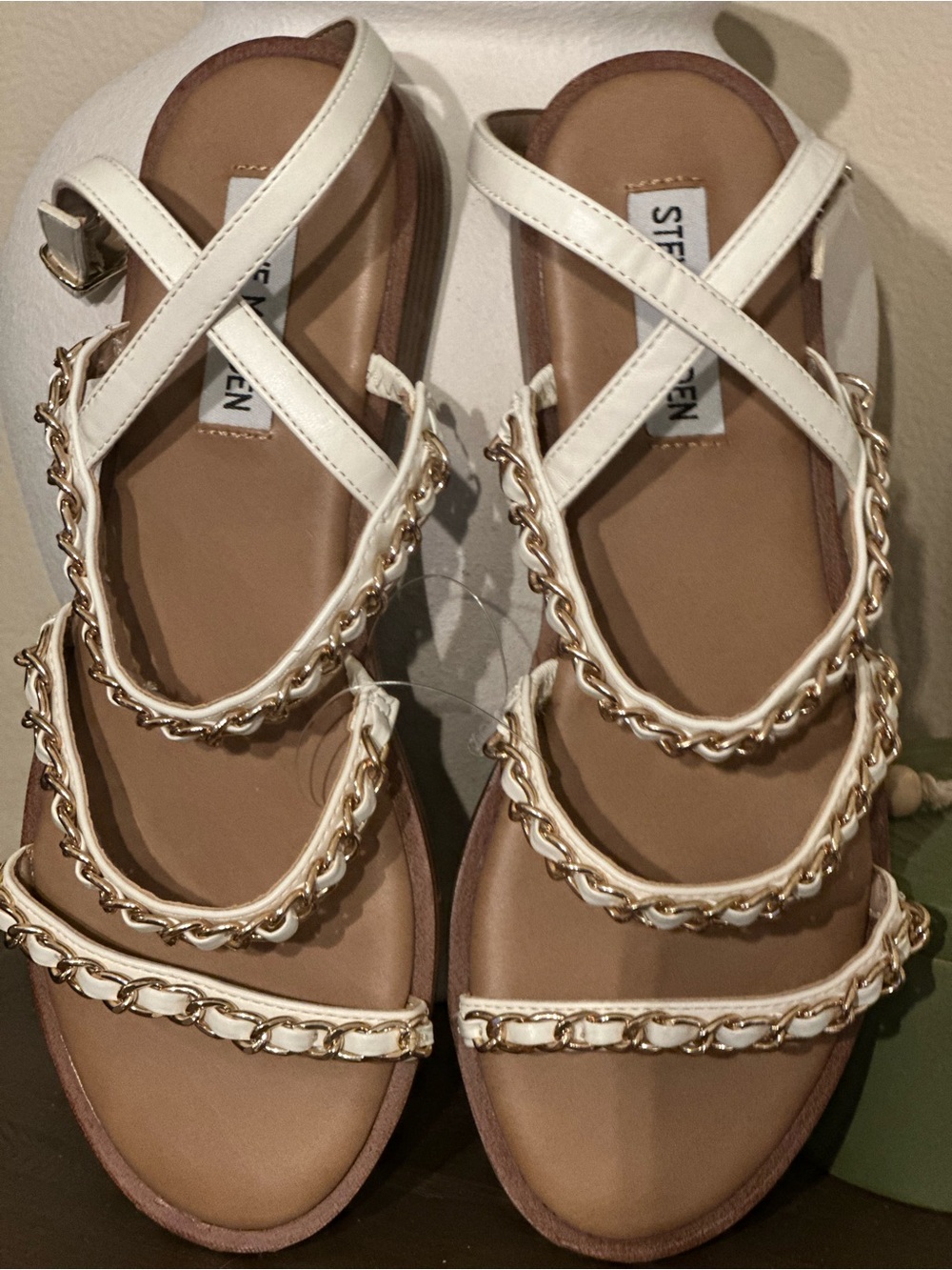 Steve Madden White Chain-Strap Women's Sandals